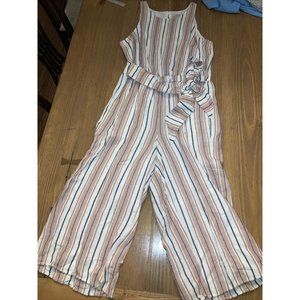 Loft Women's Linen Blend Sleeveless Striped Pink Jumpsuit Size 4 Summer Beach